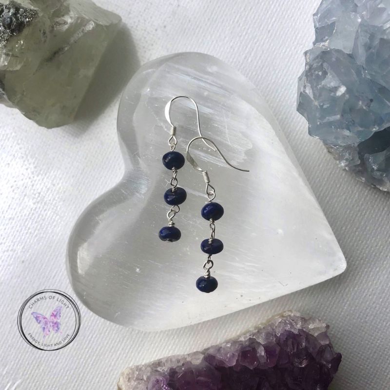 Lapis Lazuli Rondelle Dangle Earrings